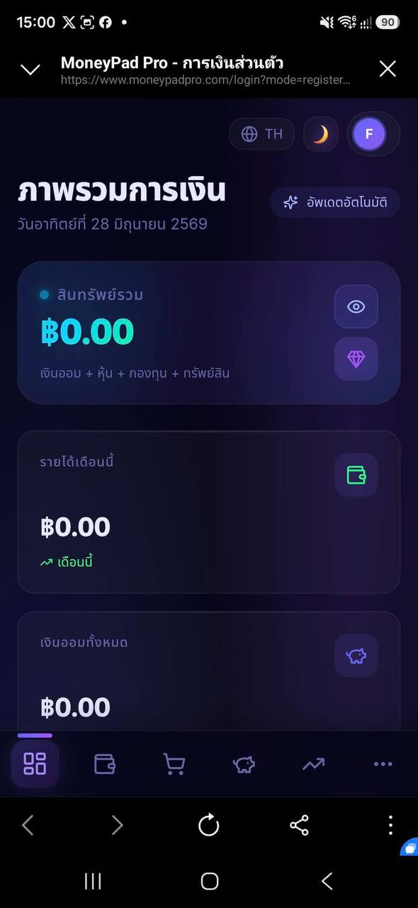 MoneyPad Pro Dashboard ภาพรวมการเงิน
